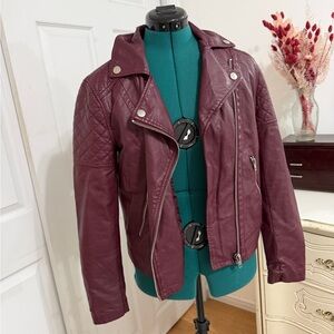 Women's Burgundy Faux Leather Jacket